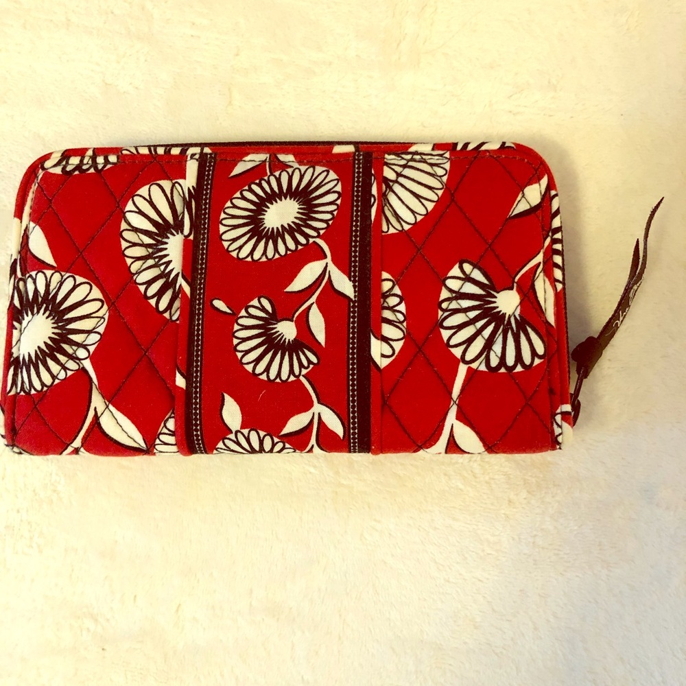 Vera Bradley zip wallet in red floral print.